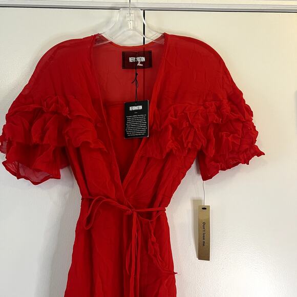 Reformation Garbo Wrap Midi Dress Cherry Red NWT Size XS - Picture 2 of 5
